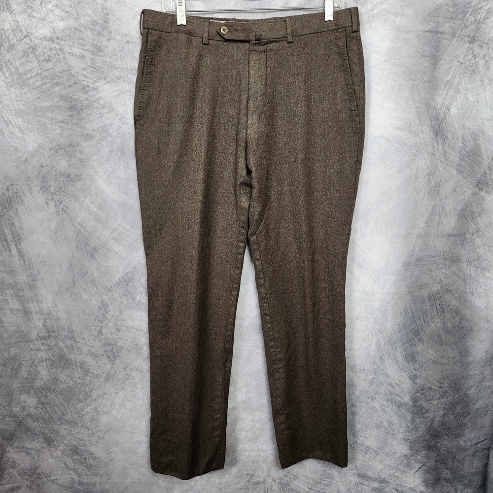 Ermenegildo Zegna 100% Wool Brown Melange Dress Pants 34x30 Flat Front Trousers